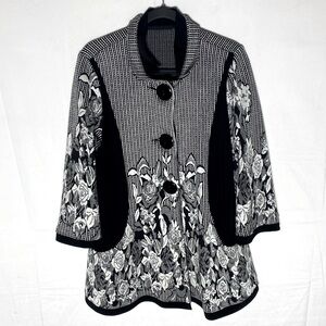 Joseph Ribkoff Black/Off-White Style 183663 Floral Print Open Front Jacket S
